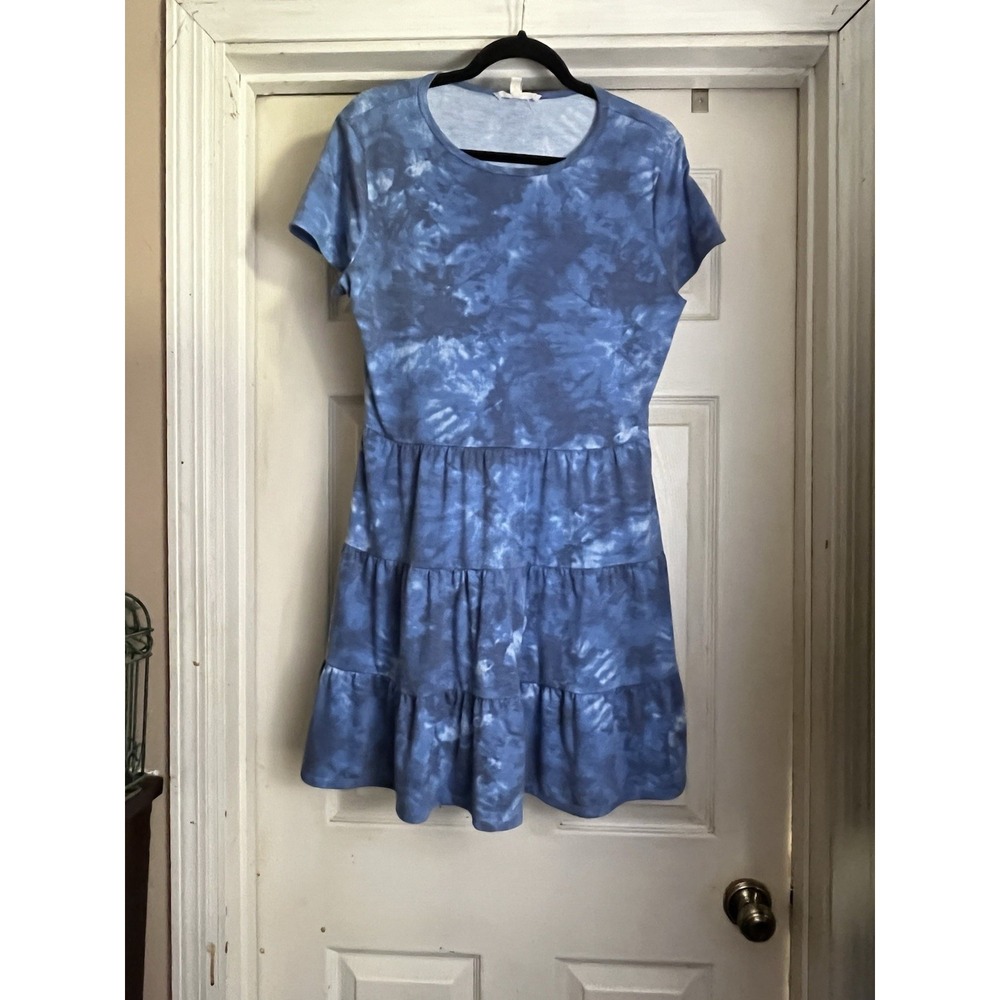 BEBOP Juniors XL Blue Tie Dye Short‎ Sleeve Ruffle Dress Boho Summer Festival